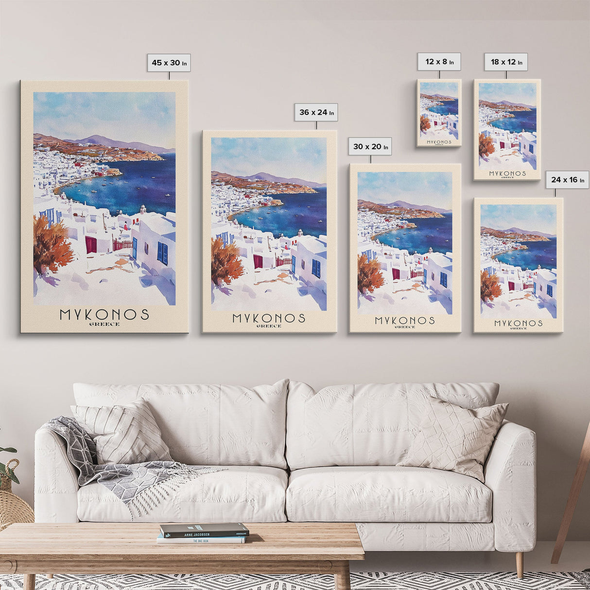 Mykonos, Greece Watercolor Beach Print, Vacation Gift, Greece Wall Art, Beach Painting, Beach Decor, Beach Painting