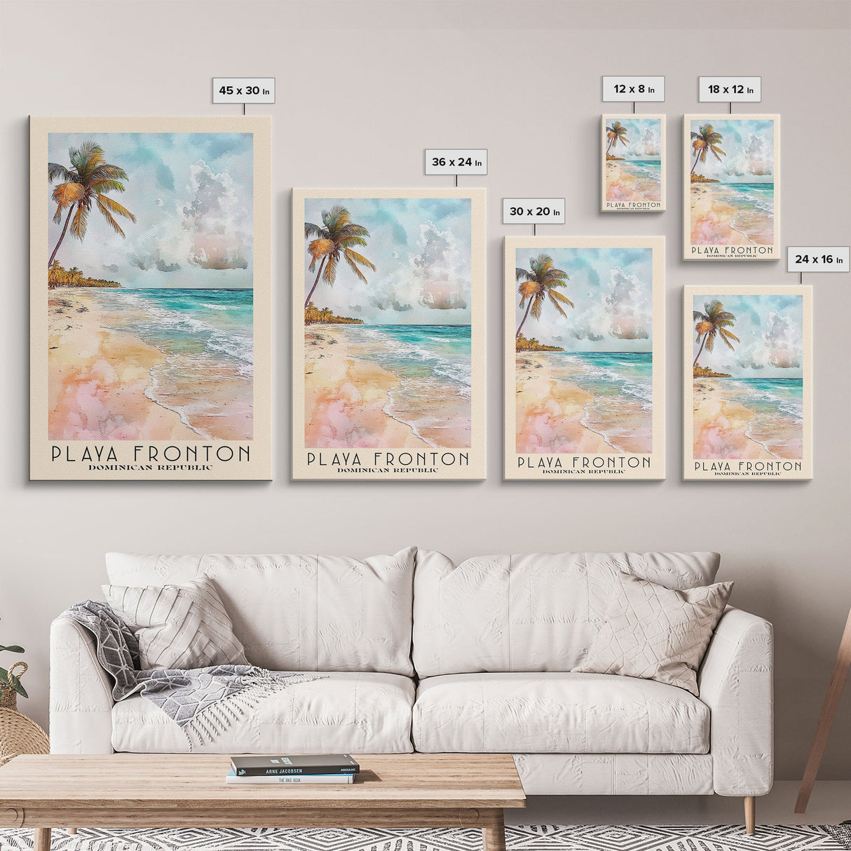 Playa Fronton, Dominican Republic Watercolor Print, Vacation Gift, Dominican Republic Wall Art, Beach Painting, Beach Decor, Large Wall Art, Wood Frame Art