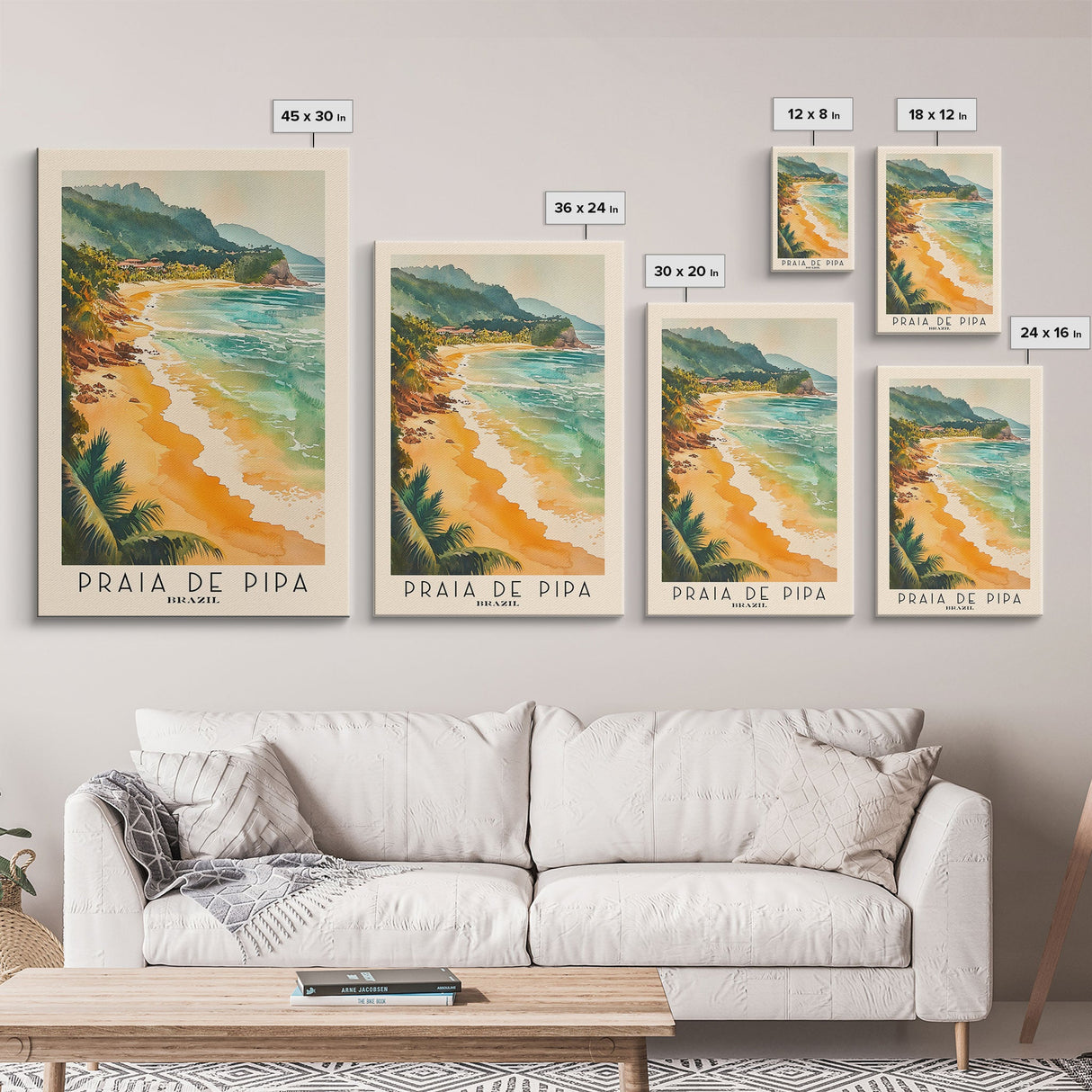 Praia de Pipa, Brazil Watercolor Beach Print, Vacation Gift, Brazil Wall Art, Framed Canvas Print, Framed Beach Painting