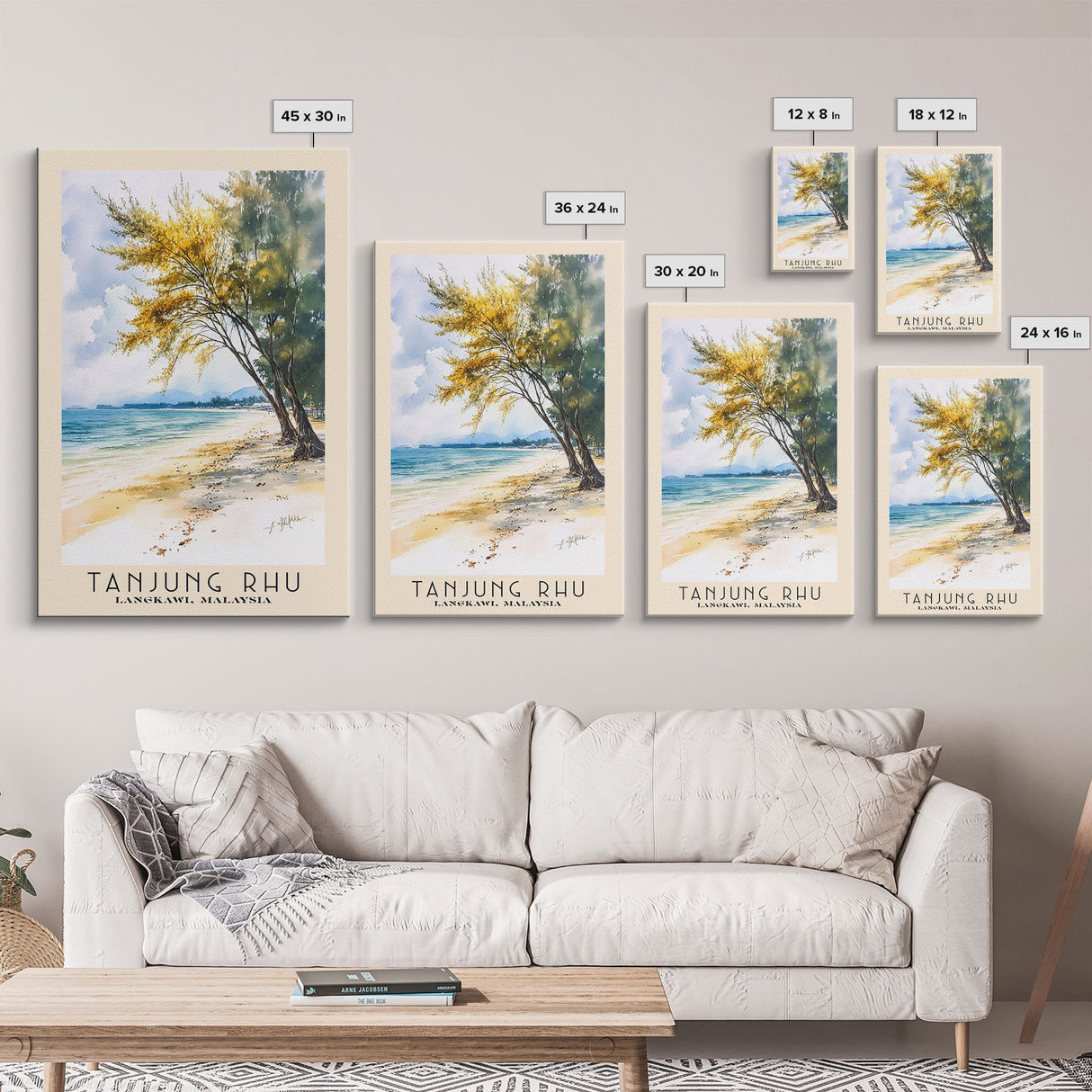 Tanjung Rhu, Langkawi, Malaysia Watercolor Print, Vacation Gift, Langkawi, Malaysia Wall Art, Beach Painting, Beach Decor, Large Wall Art, Wood Frame Art