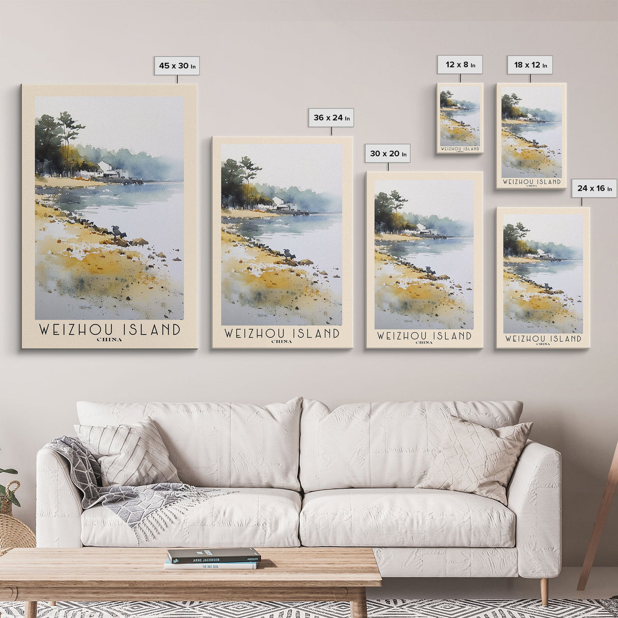 Weizhou Island, China Watercolor Print, Vacation Gift, China Wall Art, Beach Painting, Beach Decor, Large Wall Art, Wood Frame Art