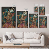 Werewolf Devouring a Pizza in a Colorful Halloween Setting, Bringing a Mix of Horror and Humor to Your Spooky Wall Art Collection