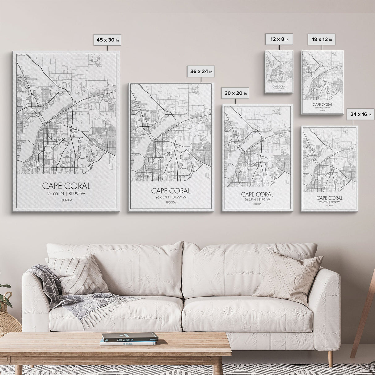 Cape Coral Street Map, Florida Map, City Map Art, Modern Art, Wall Art, Canvas Print, Canvas Wall Art, Travel Gifts For Men, Apartment Décor