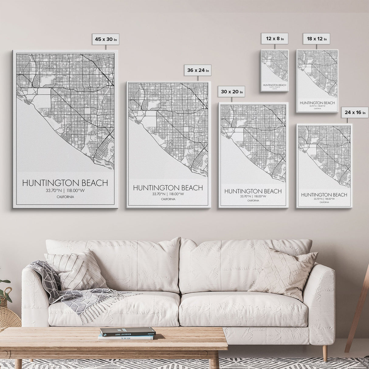 Huntington Beach Street Map, California Map, City Map Art, Minimalist Art, Wall Art, Canvas Print, Travel Print, Gift For Mom, Dorm Wall Art