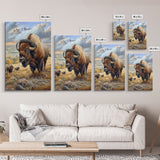 Majestic Bison in Mountain Landscape - Framed Canvas Print, Western Wildlife Art, Bison Wall Art for Rustic Home Decor