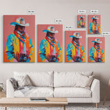 Modern Cowboy with Scarf and Hat - Framed Canvas Print, Vibrant Western Art, Contemporary Cowboy Wall Art for Home Decor