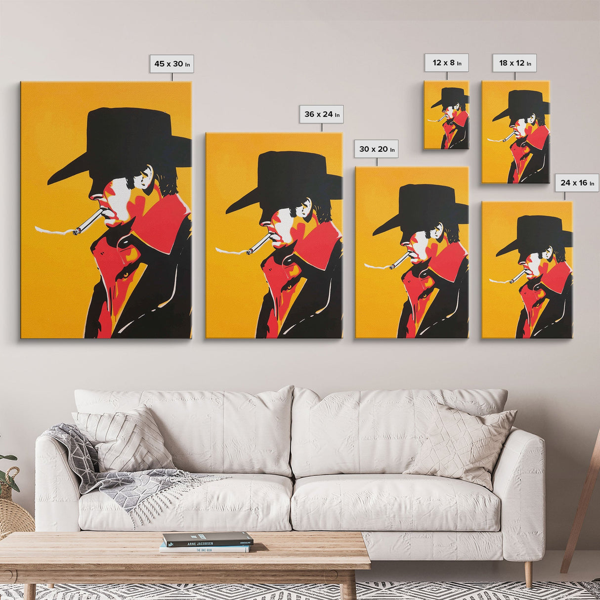 Mysterious Cowboy Smoking Cigarette - Framed Canvas Print, Western Pop Art, Bold Wall Art for Living Room or Bar