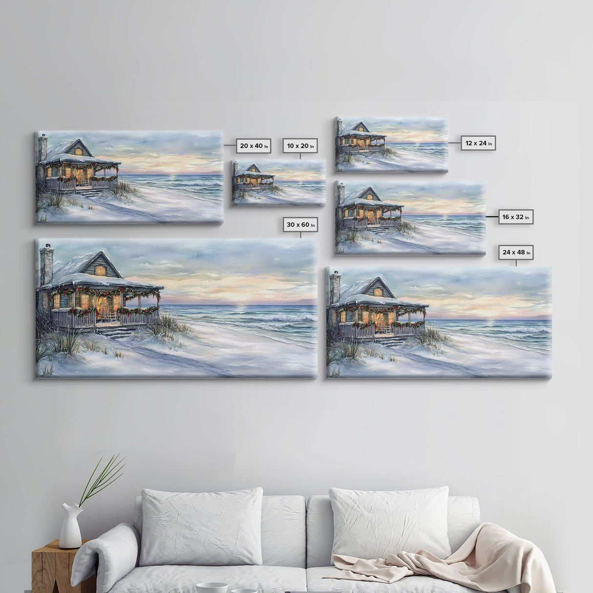 Beach Christmas decor Framed Canvas Print winter wonderland cabin Christmas vacation decor coastal Christmas wall art holiday gift idea