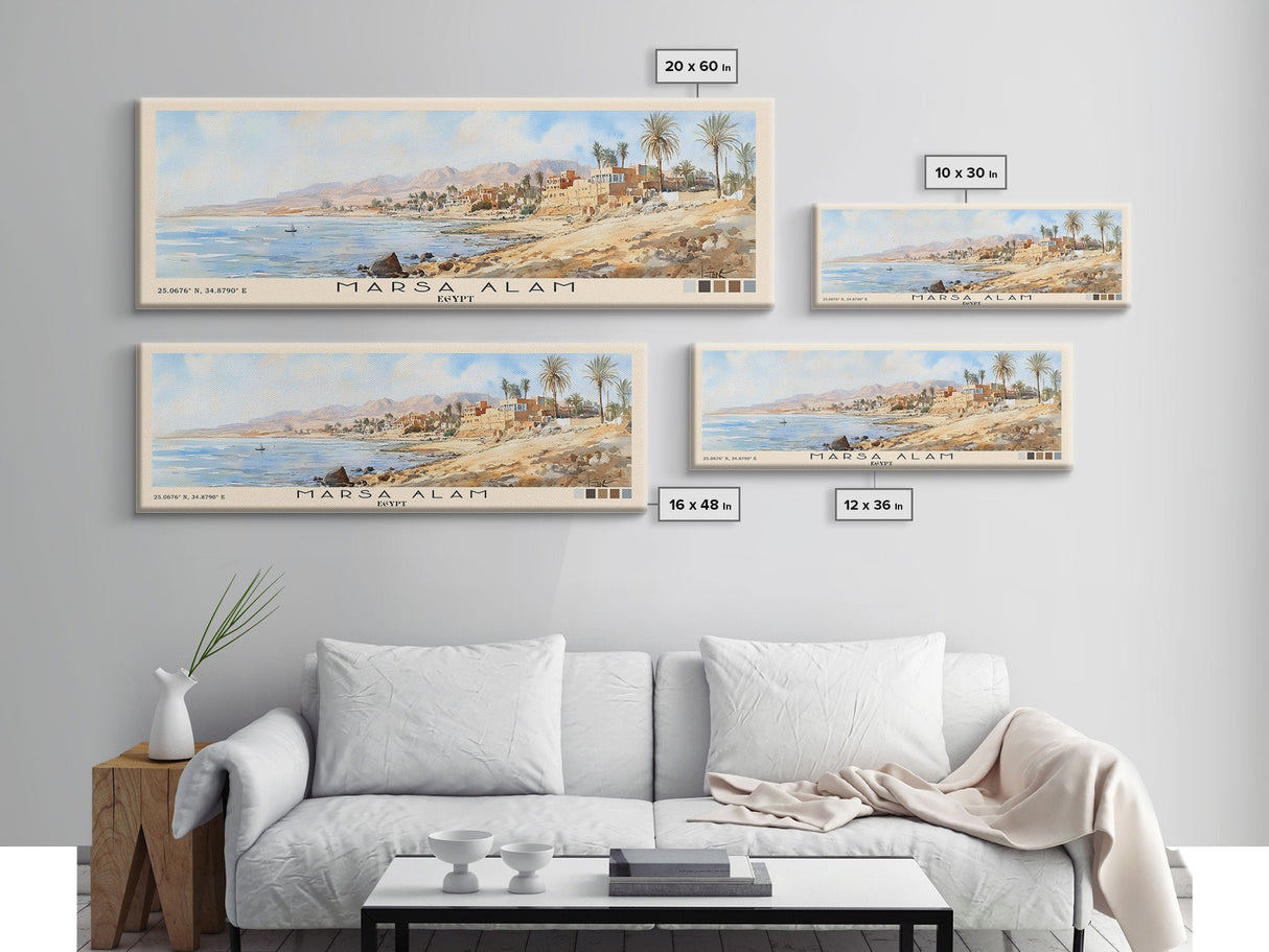 Marsa Alam, Egypt Watercolor Print, Vacation Gift, Egypt Wall Art, Beach Painting, Beach Decor, Large Wall Art, Wood Frame Art