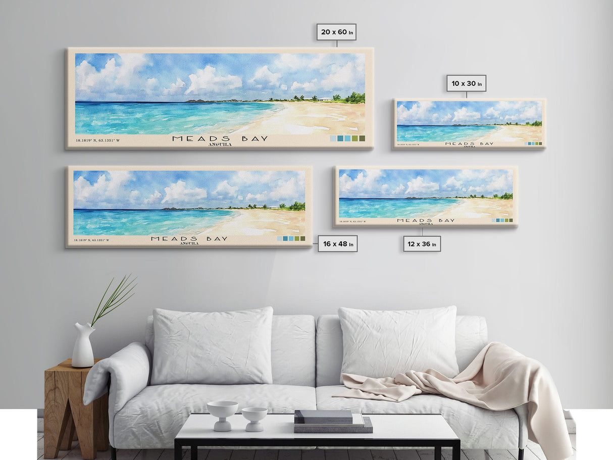 Meads Bay, Anguila Watercolor Beach Print, Vacation Gift, Anguila Wall Art, Framed Canvas Print, Framed Beach Painting