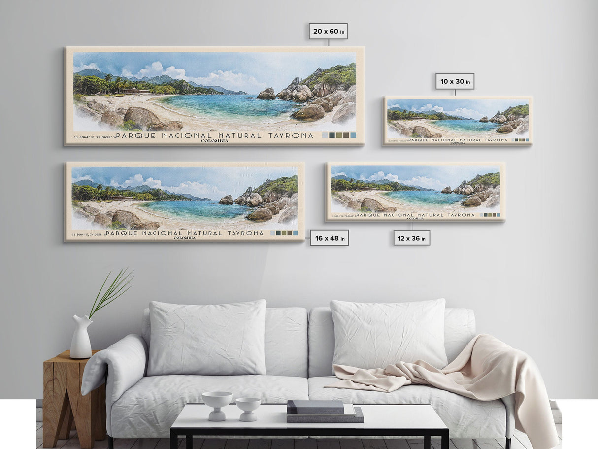 Parque Nacional Natural Tayrona, Colombia Watercolor Print, Vacation Gift, Colombia Wall Art, Beach Painting, Beach Decor, Large Wall Art, Wood Frame Art