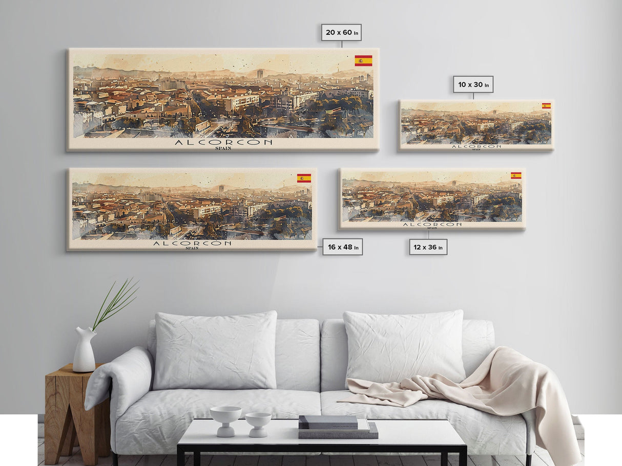 Alcorcón Spain Panoramic Travel Poster, Framed Canvas Print or Metal Wall Art, Travel Art, Home Decor, Panoramic Painting, Midcentury Art