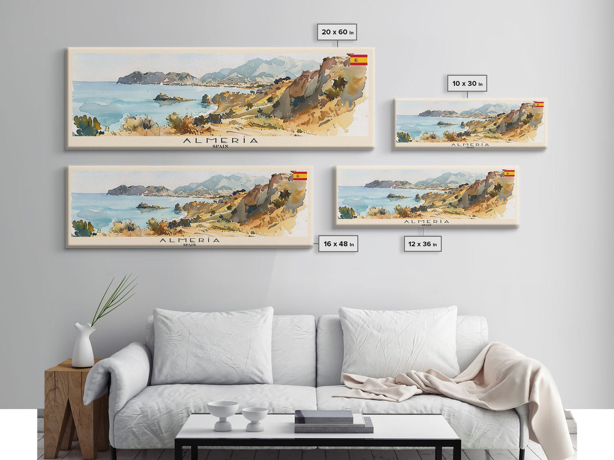 Almeria Spain Panoramic Travel Poster, Framed Canvas Print or Metal Wall Art, Travel Art, Home Decor, Panoramic Painting, Midcentury Art