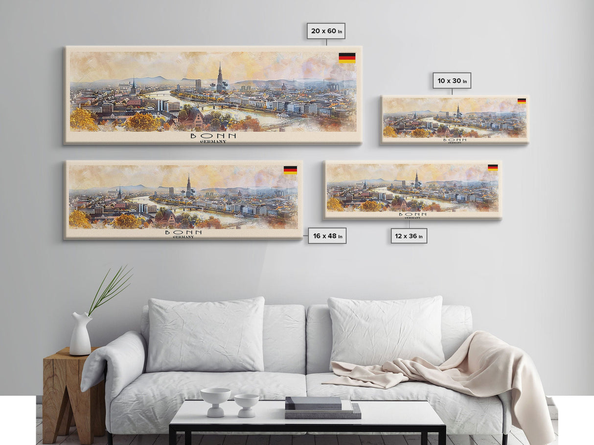 Bonn Germany Travel Print Wall Art, Panoramic City Art, Travel Art, Wall Decor, Vacation Gift, Framed Canvas Print Or Metal Art