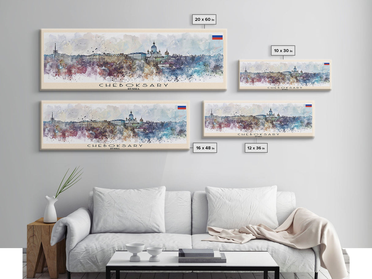 Cheboksary Russia Travel Art, City Art, Framed Canvas Print or Metal Wall Art, Europe Travel Poster, Panoramic Wall Art, Extra Wide Wall Art