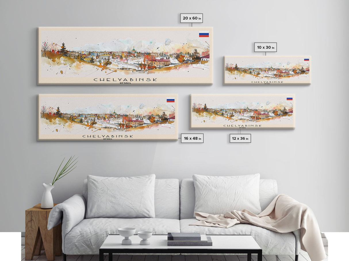 Chelyabinsk Russia Panoramic Travel Poster, Framed Canvas Print or Metal Wall Art, Travel Art, Home Decor, Panoramic Painting, Midcentury Art