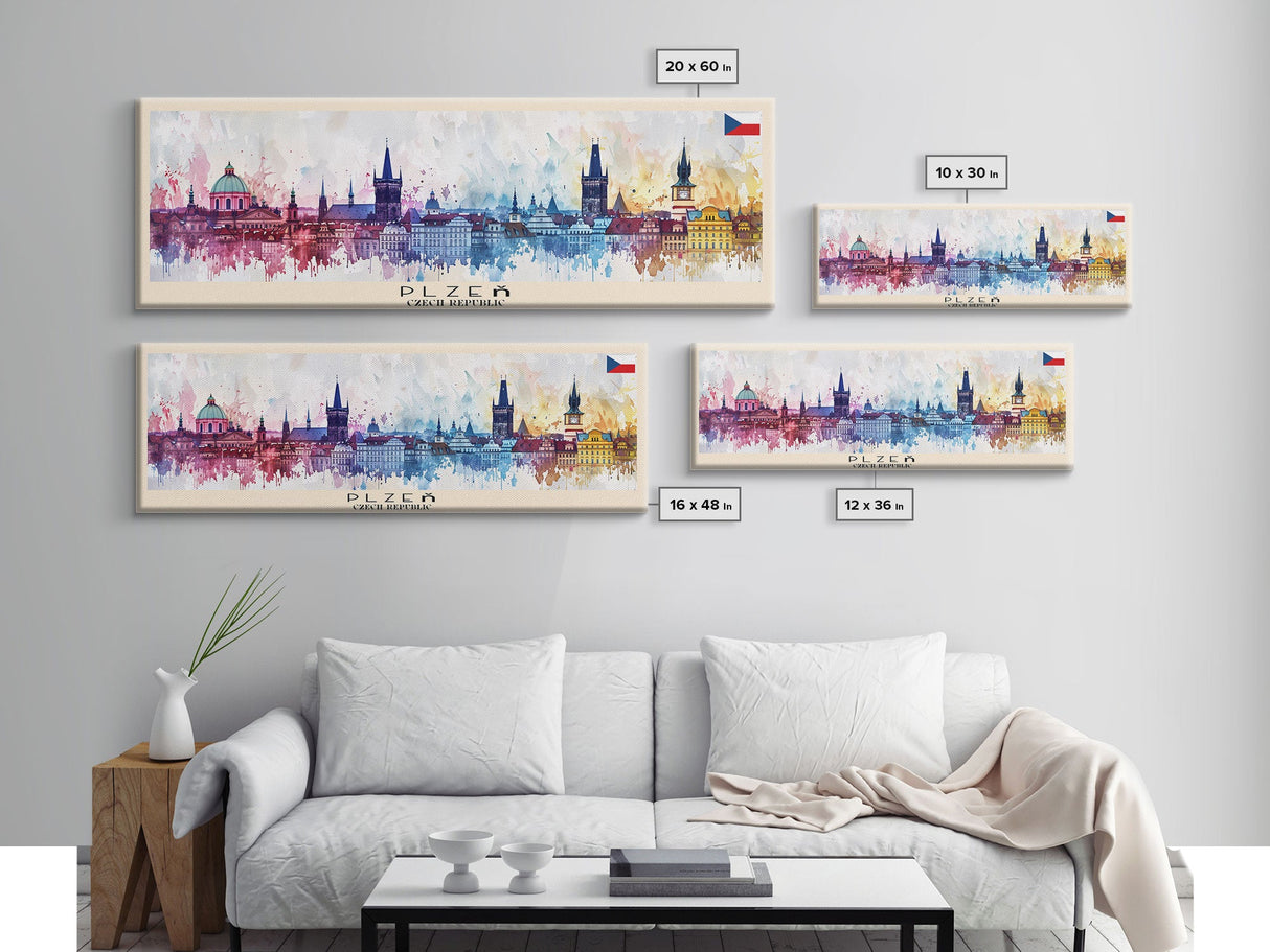 Plzen Czech Republic Wall Art, Panoramic Travel Poster, Panoramic Framed Canvas Print, City Wall Art, Wall Hanging Home Decor, Travel Art