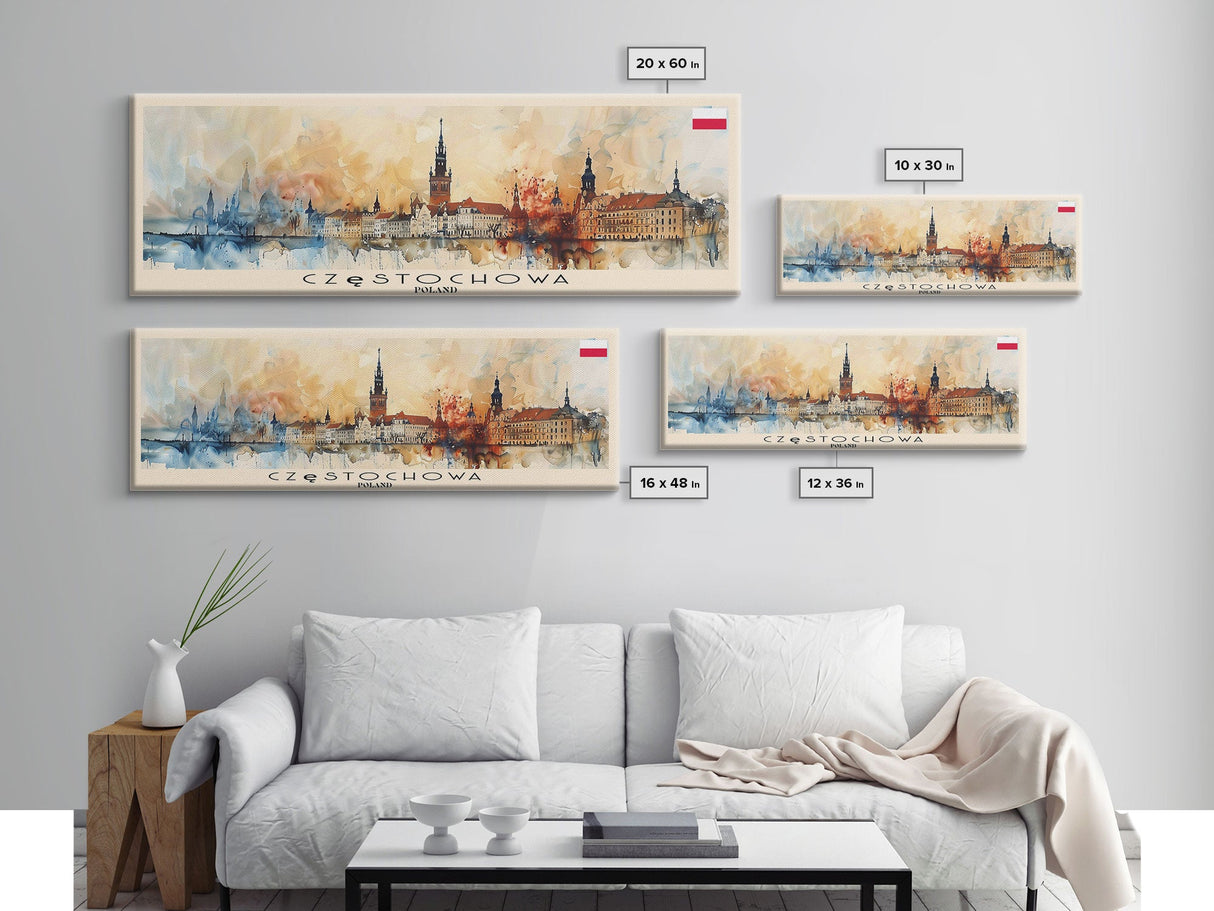 Czestochowa Poland Travel Art, City Art, Framed Canvas Print or Metal Wall Art, Europe Travel Poster, Panoramic Wall Art, Extra Wide Wall Art