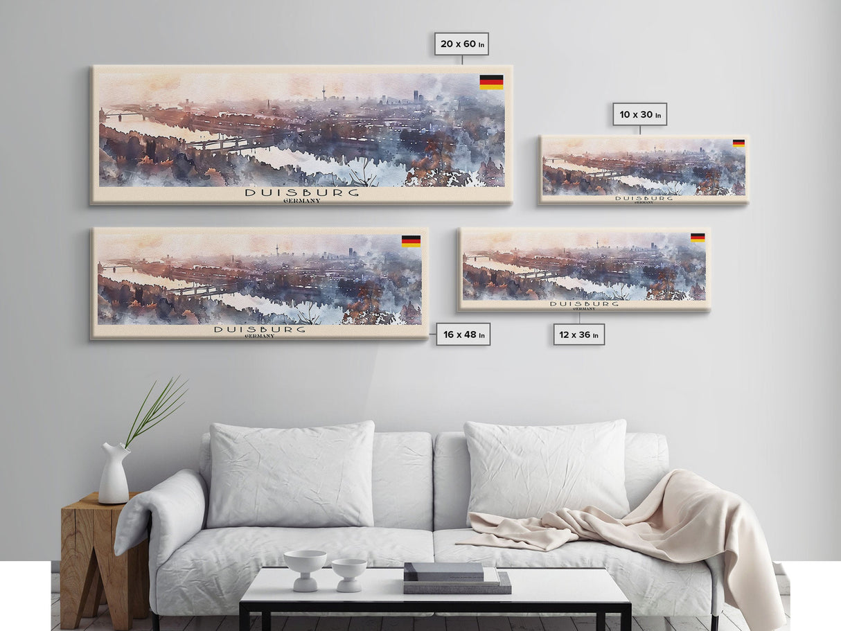 Duisburg Germany  Wall Art, Panoramic Travel Poster, Panoramic Framed Canvas Print, City Wall Art, Wall Hanging Home Decor, Travel Art