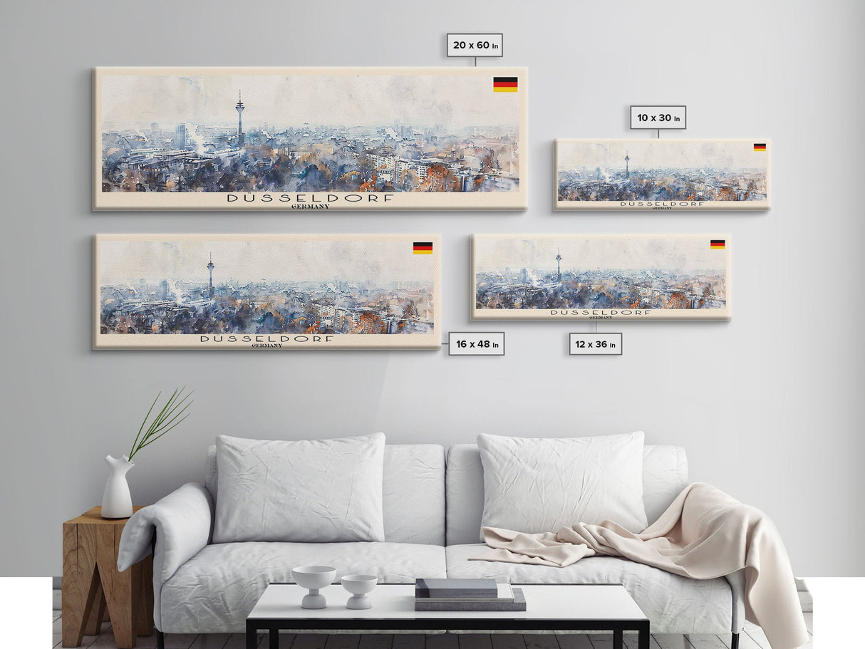 Dusseldorf Germany Travel Art, City Art, Framed Canvas Print or Metal Wall Art, Europe Travel Poster, Panoramic Wall Art, Extra Wide Wall Art