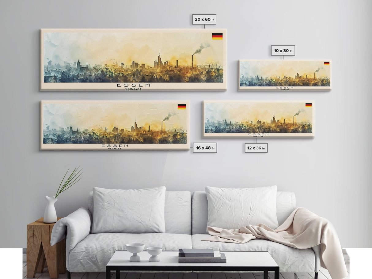 Essen Germany Travel Print Wall Art, Panoramic City Art, Travel Art, Wall Decor, Vacation Gift, Framed Canvas Print Or Metal Art