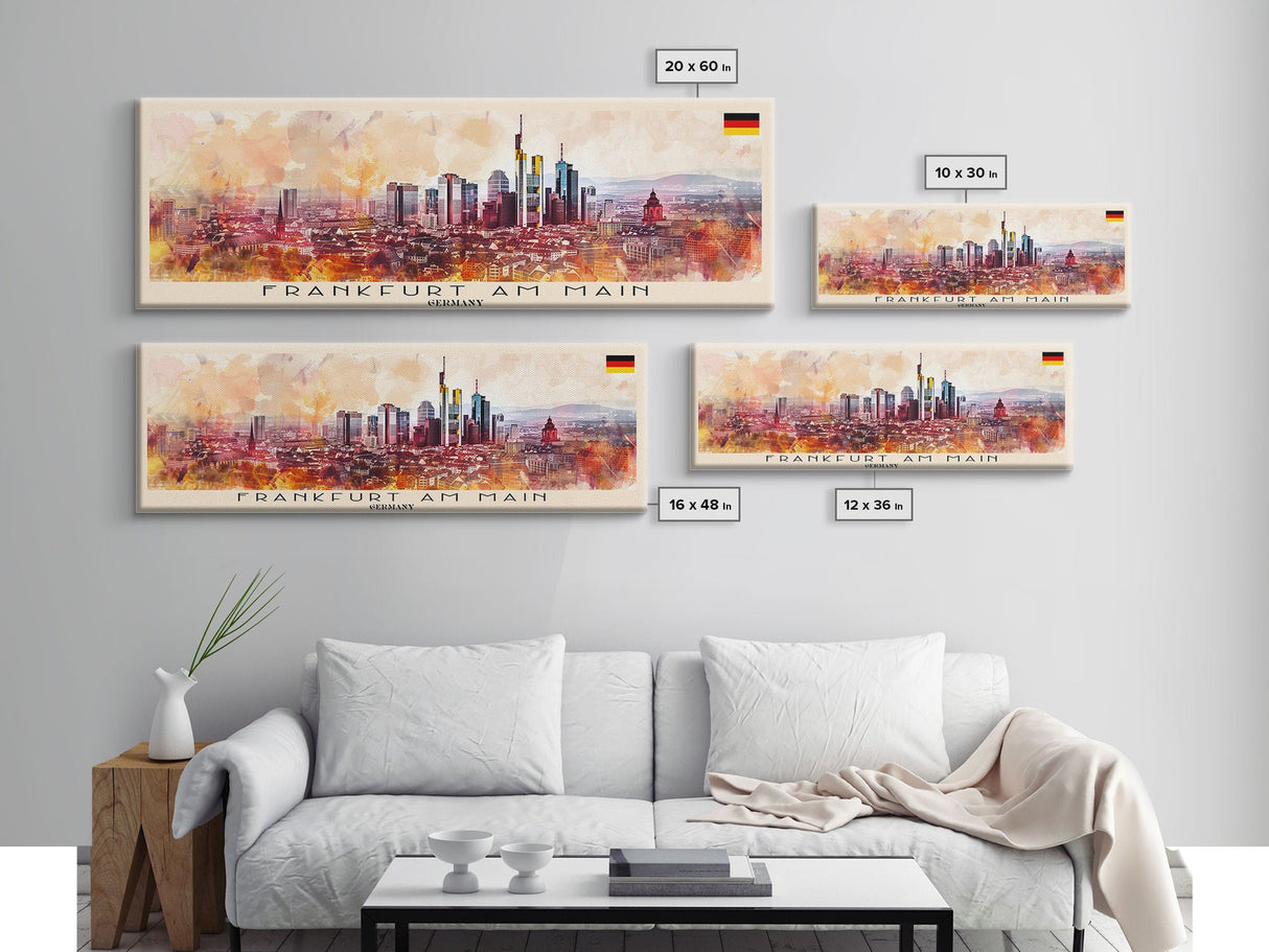 Frankfurt Germany Travel Print Wall Art, Panoramic City Art, Travel Art, Wall Decor, Vacation Gift, Framed Canvas Print Or Metal Art