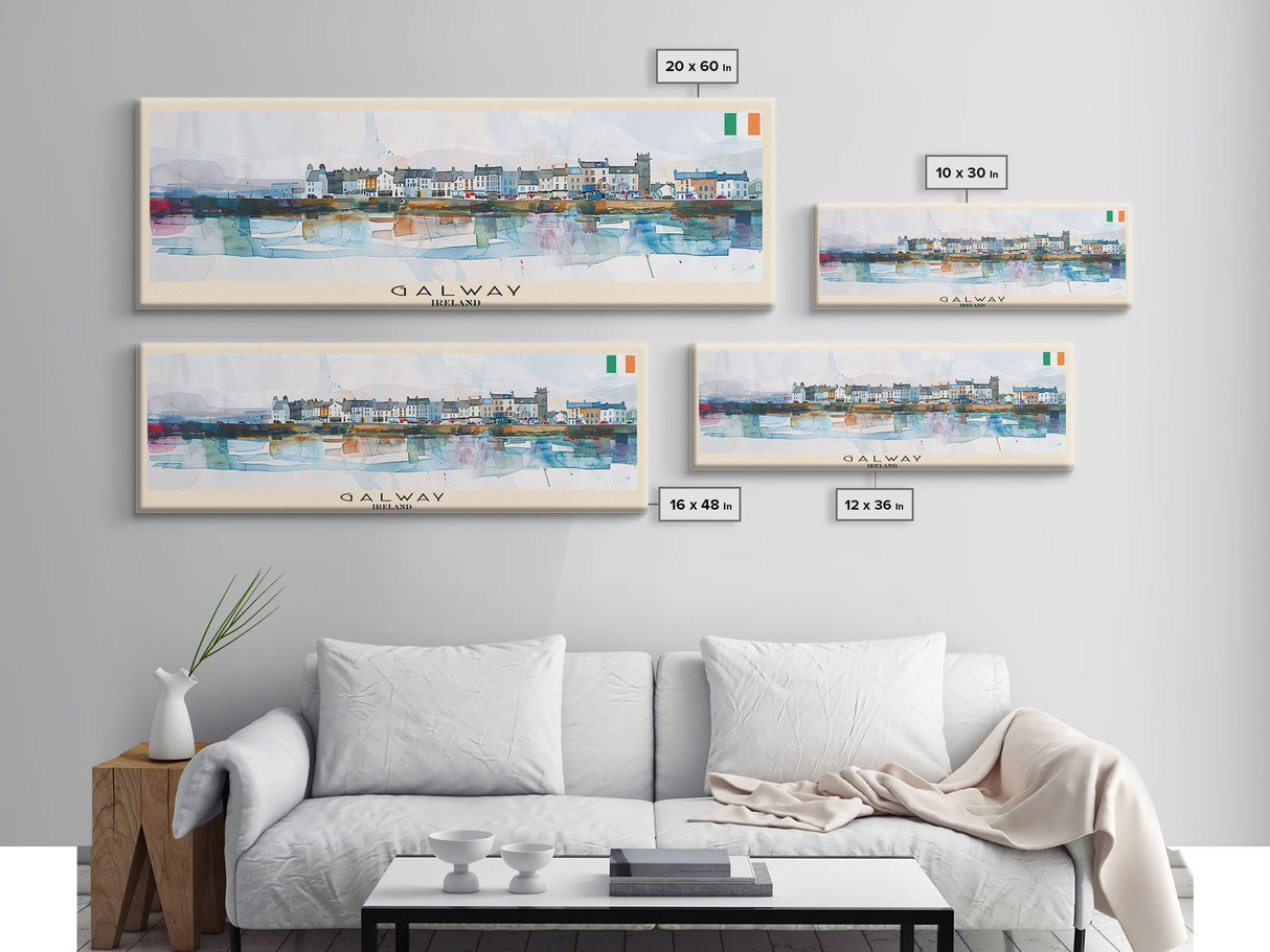 Galway Ireland Panoramic Travel Poster, Framed Canvas Print or Metal Wall Art, Travel Art, Home Decor, Panoramic Painting, Midcentury Art