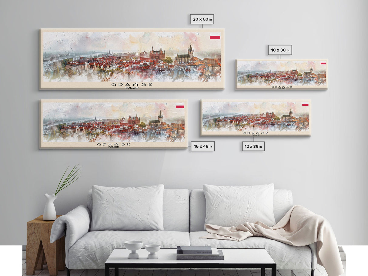 Gdansk Poland Travel Print Wall Art, Panoramic City Art, Travel Art, Wall Decor, Vacation Gift, Framed Canvas Print Or Metal Art