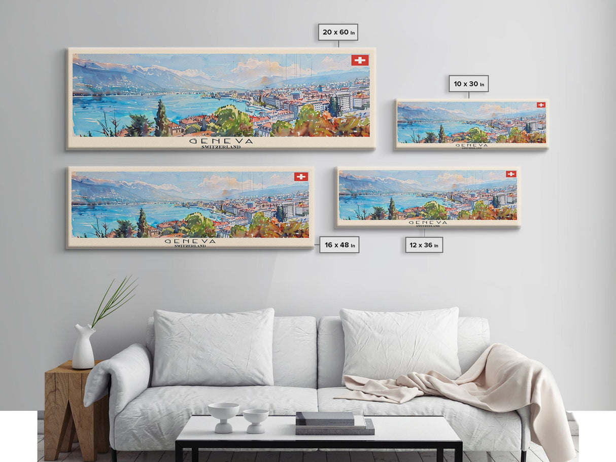 Geneva Switzerland Wall Art, Panoramic Travel Poster, Panoramic Framed Canvas Print, City Wall Art, Wall Hanging Home Decor, Travel Art