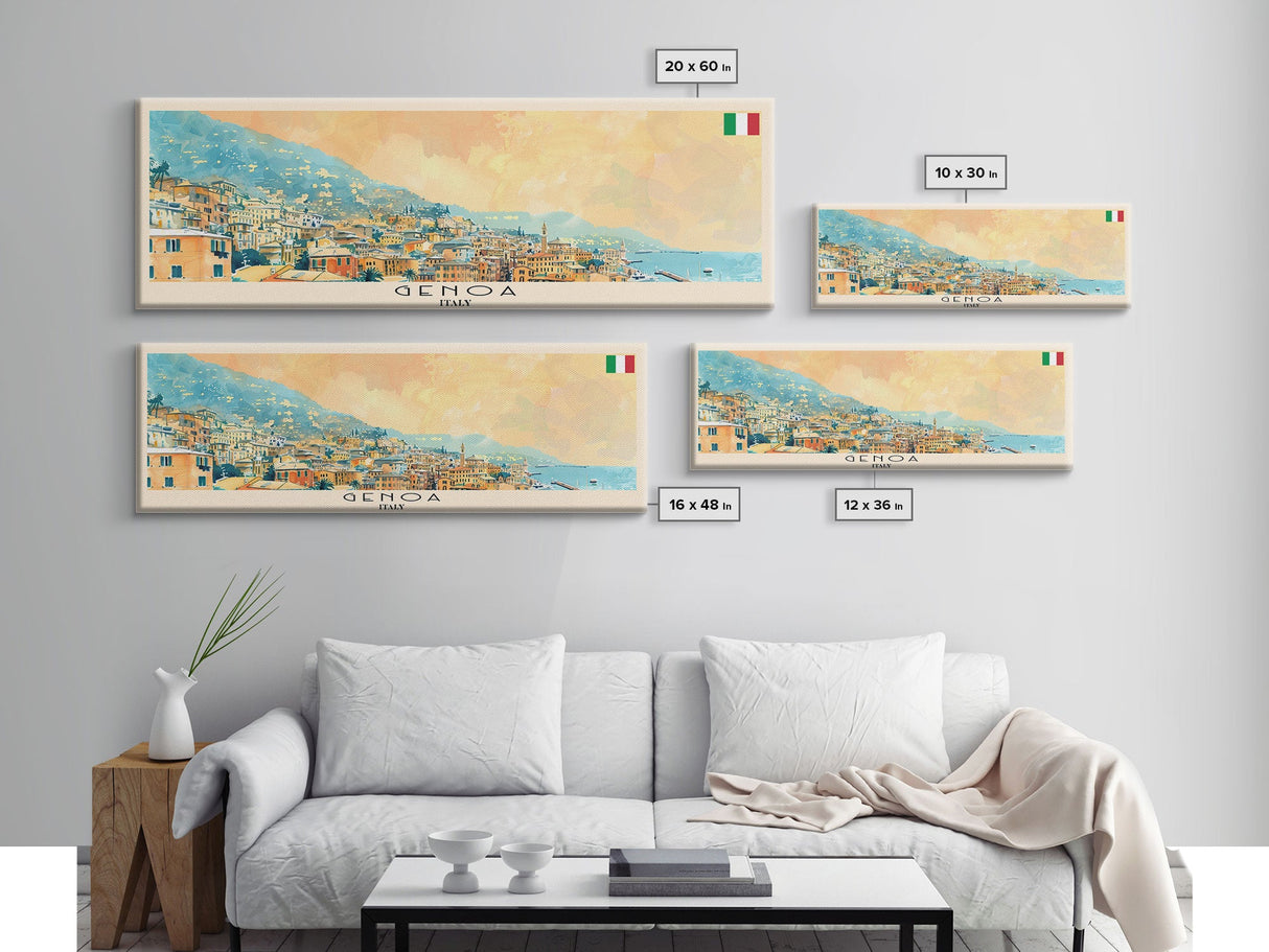 Genoa Italy Travel Art, City Art, Framed Canvas Print or Metal Wall Art, Europe Travel Poster, Panoramic Wall Art, Extra Wide Wall Art