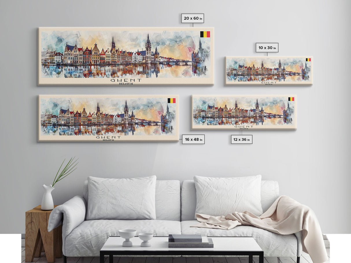 Ghent Belgium Wall Art, Panoramic Travel Poster, Panoramic Framed Canvas Print, City Wall Art, Wall Hanging Home Decor, Travel Art