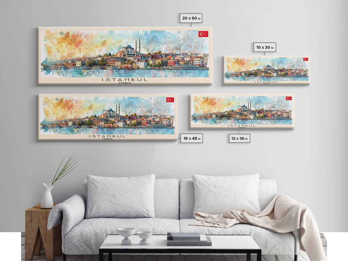 Istanbul Turkey Travel Print Wall Art, Panoramic City Art, Travel Art, Wall Decor, Vacation Gift, Framed Canvas Print Or Metal Art