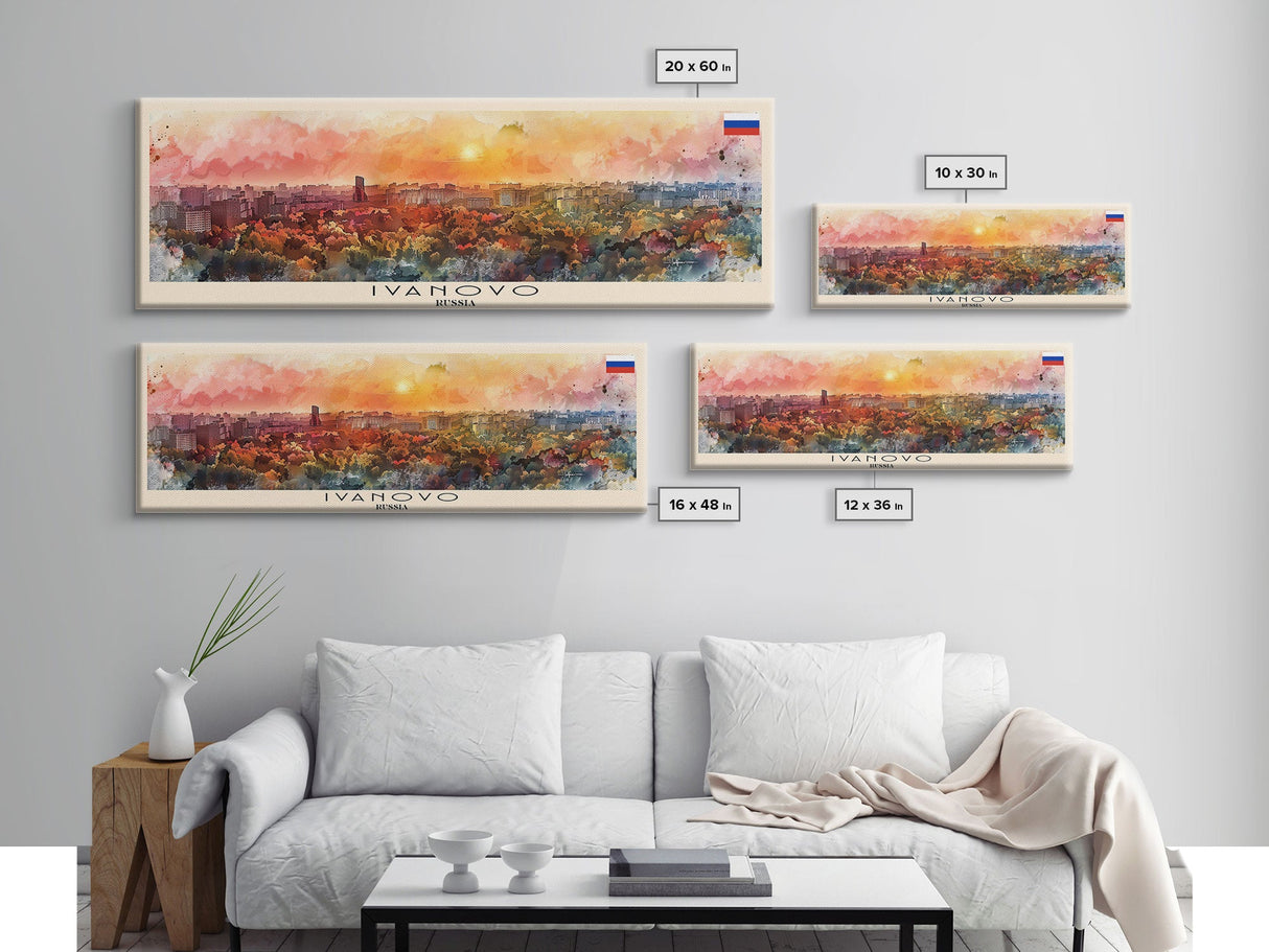 Ivanovo Russia Panoramic Travel Poster, Framed Canvas Print or Metal Wall Art, Travel Art, Home Decor, Panoramic Painting, Midcentury Art