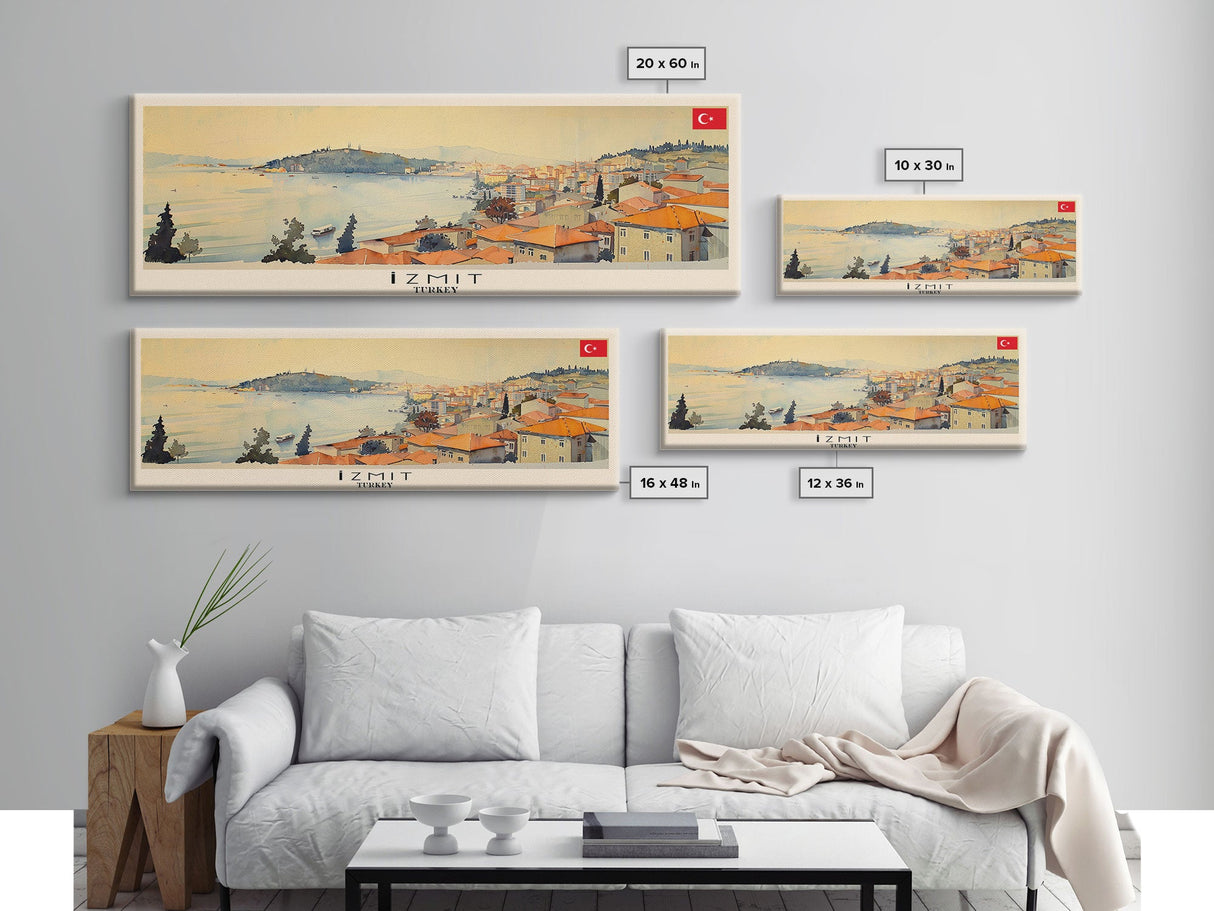 Izmit Travel Art, City Art, Framed Canvas Print or Metal Wall Art, Europe Travel Poster, Panoramic Wall Art, Extra Wide Wall Art