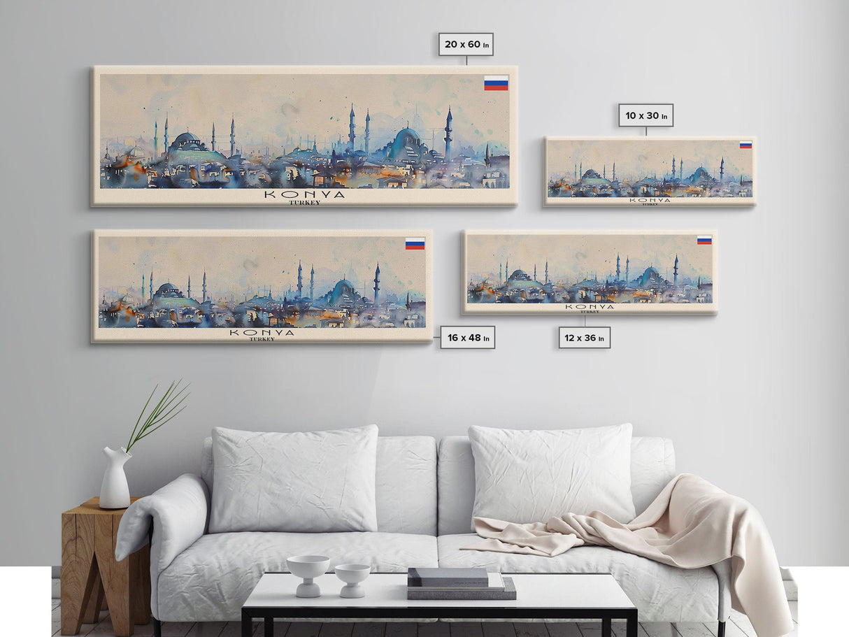 Konya Turkey Panoramic Travel Poster, Framed Canvas Print or Metal Wall Art, Travel Art, Home Decor, Panoramic Painting, Midcentury Art