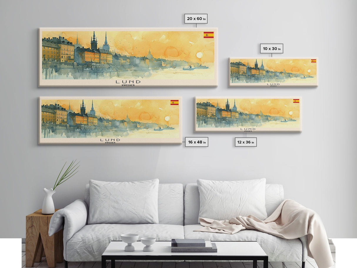 Lund Sweden Travel Print Wall Art, Panoramic City Art, Travel Art, Wall Decor, Vacation Gift, Framed Canvas Print Or Metal Art