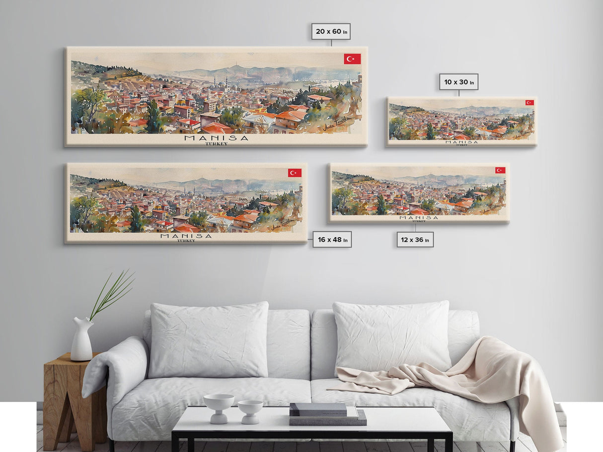 Manisa Turkey Wall Art, Panoramic Travel Poster, Panoramic Framed Canvas Print, City Wall Art, Wall Hanging Home Decor, Travel Art