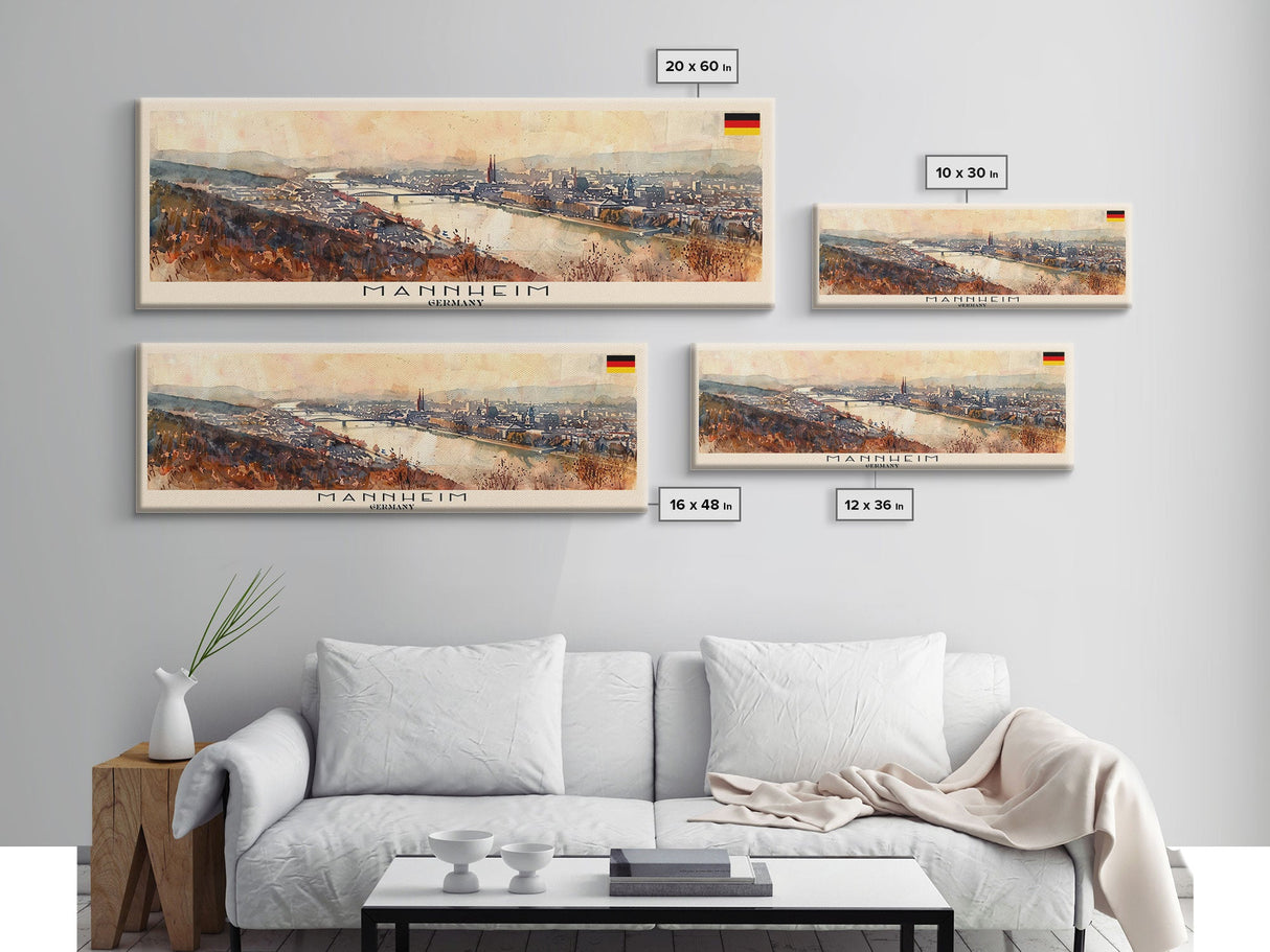 Mannheim Germany Travel Print Wall Art, Panoramic City Art, Travel Art, Wall Decor, Vacation Gift, Framed Canvas Print Or Metal Art