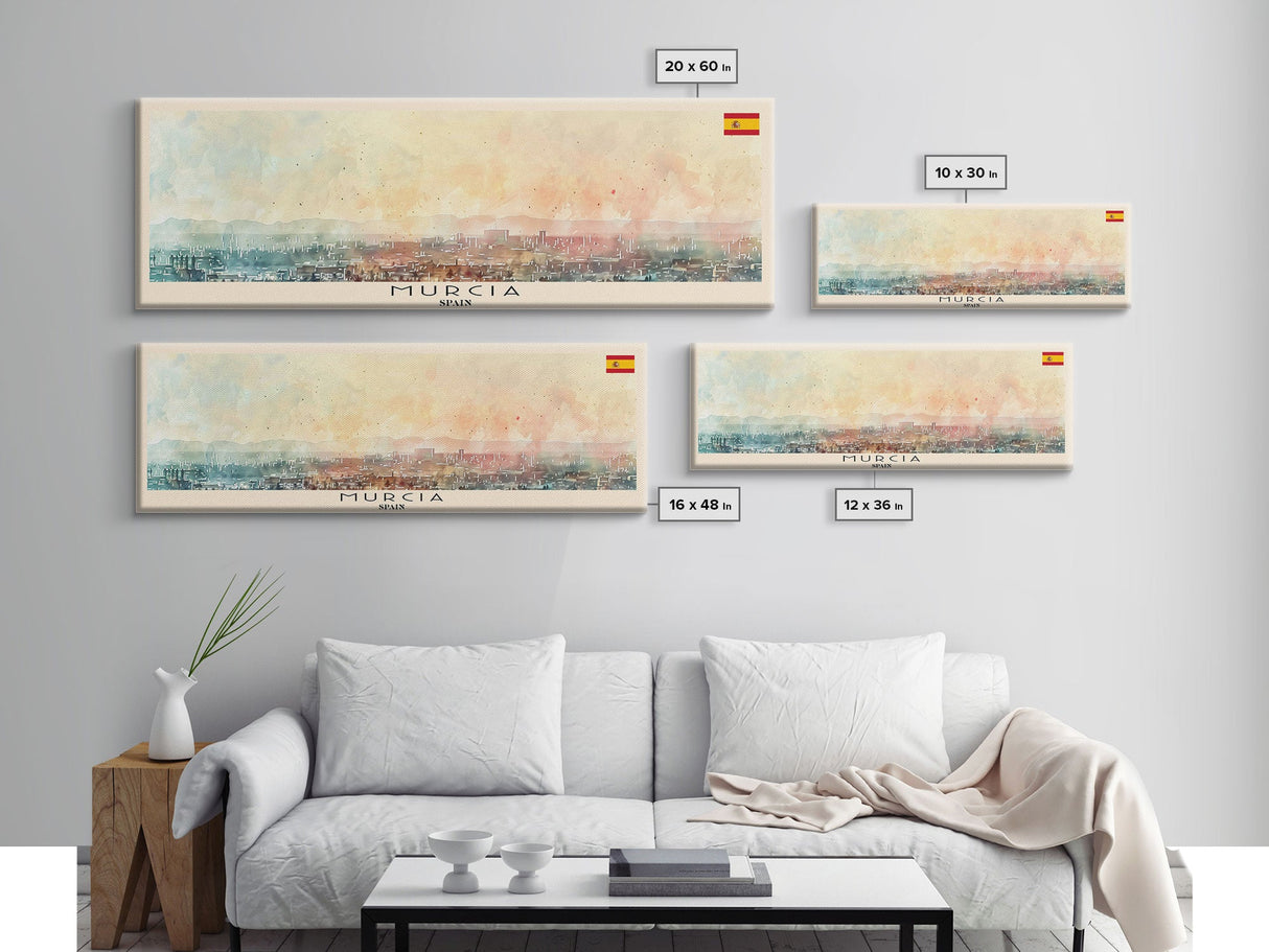 Murcia Spain Travel Art, City Art, Framed Canvas Print or Metal Wall Art, Europe Travel Poster, Panoramic Wall Art, Extra Wide Wall Art