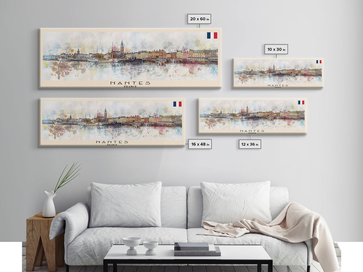 Nantes France Travel Print Wall Art, Panoramic City Art, Travel Art, Wall Decor, Vacation Gift, Framed Canvas Print Or Metal Art