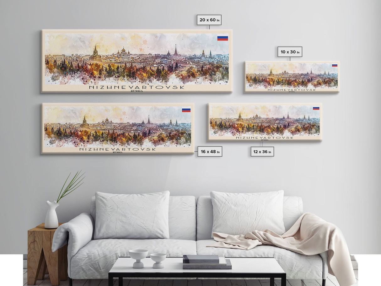 Nizhnevartovsk Russia Travel Art, City Art, Framed Canvas Print or Metal Wall Art, Europe Travel Poster, Panoramic Wall Art, Extra Wide Wall Art