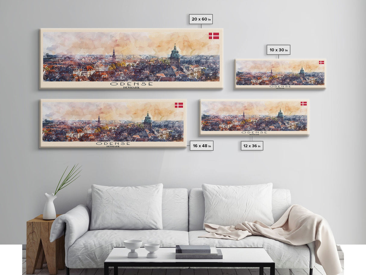 Odense Denmark Wall Art, Panoramic Travel Poster, Panoramic Framed Canvas Print, City Wall Art, Wall Hanging Home Decor, Travel Art