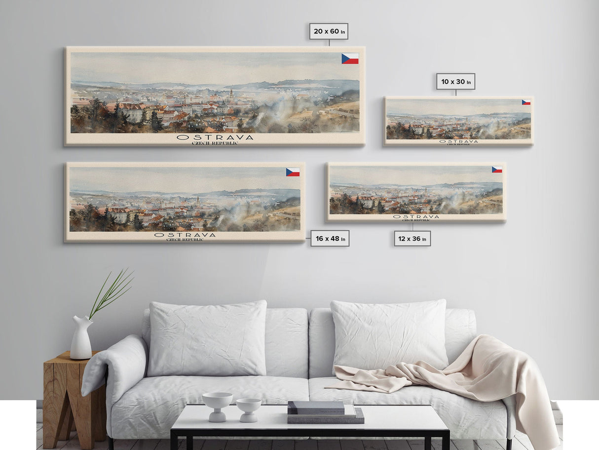 Ostrava Czech Republic Wall Art, Panoramic Travel Poster, Panoramic Framed Canvas Print, City Wall Art, Wall Hanging Home Decor, Travel Art