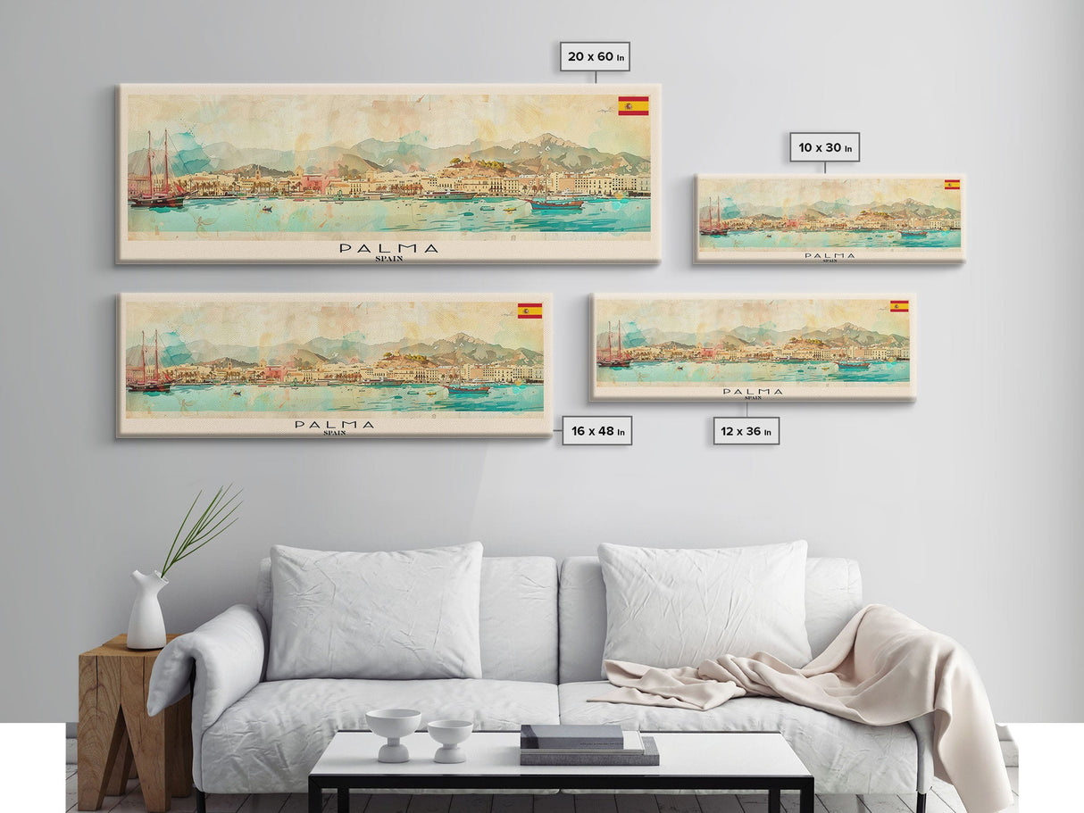 Palma Spain Travel Art, City Art, Framed Canvas Print or Metal Wall Art, Europe Travel Poster, Panoramic Wall Art, Extra Wide Wall Art