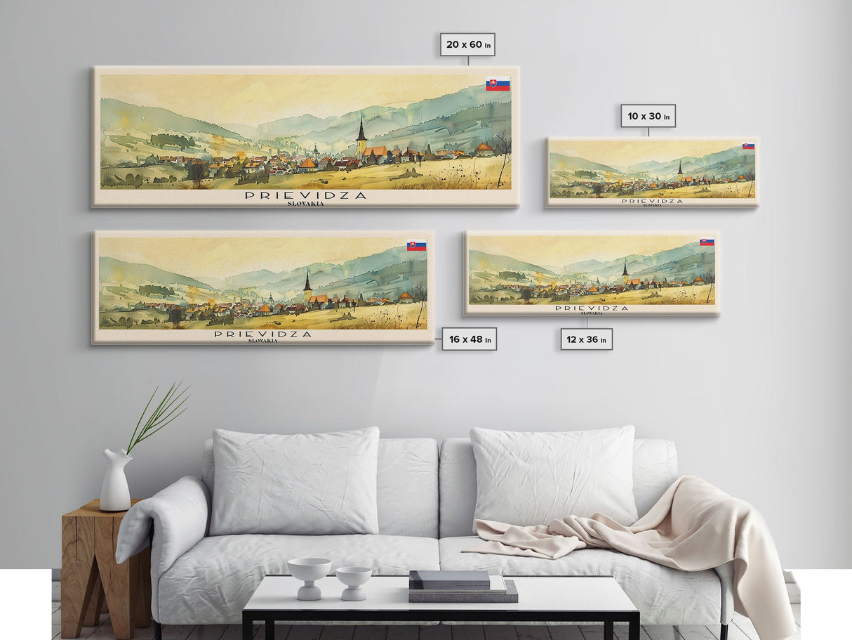 Prievidza Slovakia Travel Print Wall Art, Panoramic City Art, Travel Art, Wall Decor, Vacation Gift, Framed Canvas Print Or Metal Art