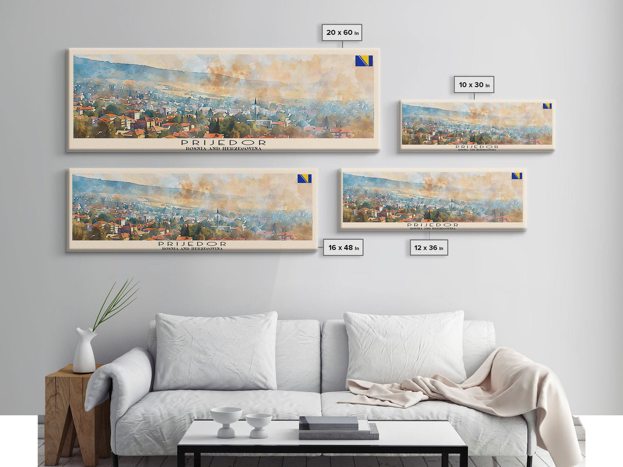 Prijedor Bosnia Travel Art, City Art, Framed Canvas Print or Metal Wall Art, Europe Travel Poster, Panoramic Wall Art, Extra Wide Wall Art