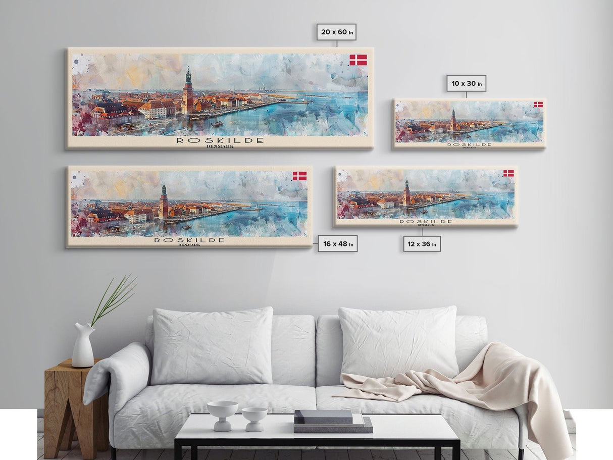 Roskilde Denmark Travel Art, City Art, Framed Canvas Print or Metal Wall Art, Europe Travel Poster, Panoramic Wall Art, Extra Wide Wall Art