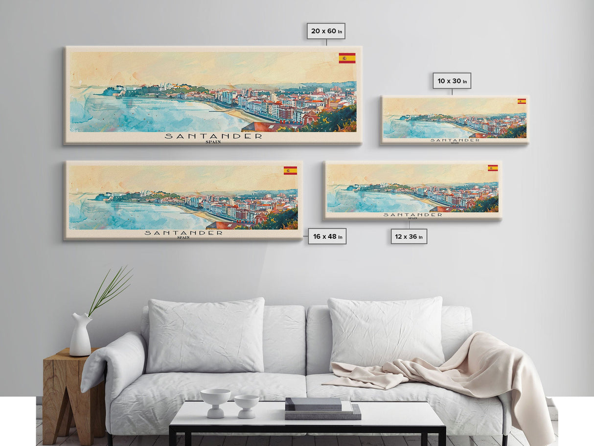 Santander Spain Travel Print Wall Art, Panoramic City Art, Travel Art, Wall Decor, Vacation Gift, Framed Canvas Print Or Metal Art