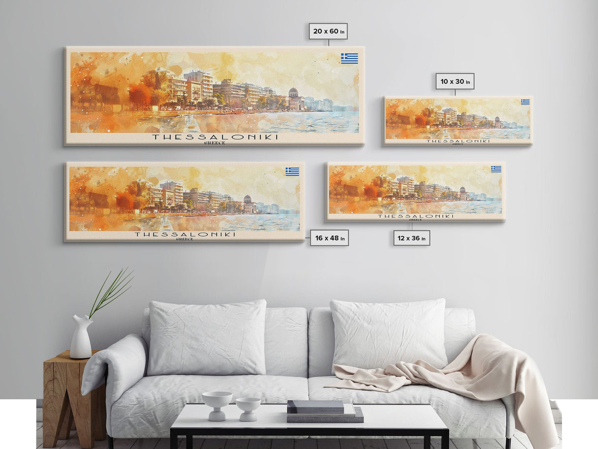 Thessaloniki Greece Travel Art, City Art, Framed Canvas Print or Metal Wall Art, Europe Travel Poster, Panoramic Wall Art, Extra Wide Wall Art