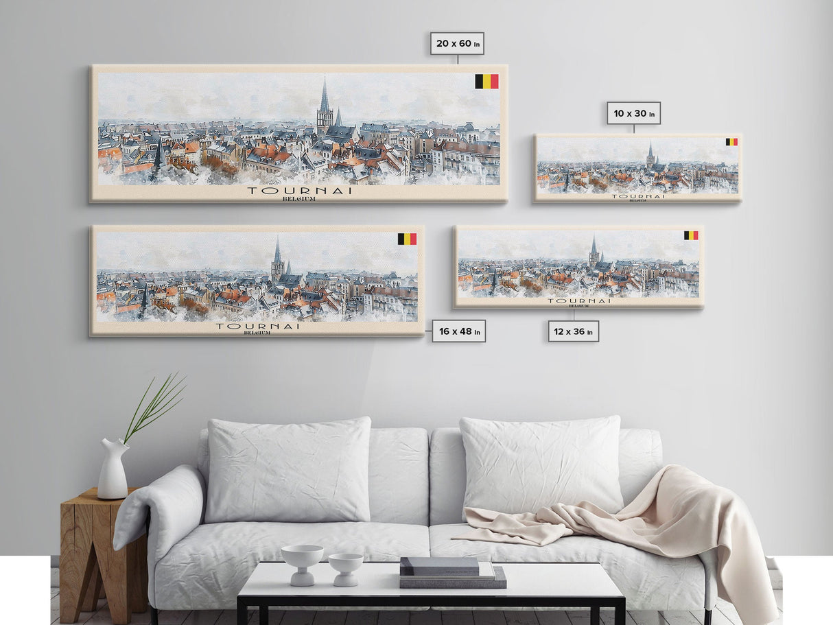 Tournai Belgium Travel Print Wall Art, Panoramic City Art, Travel Art, Wall Decor, Vacation Gift, Framed Canvas Print Or Metal Art